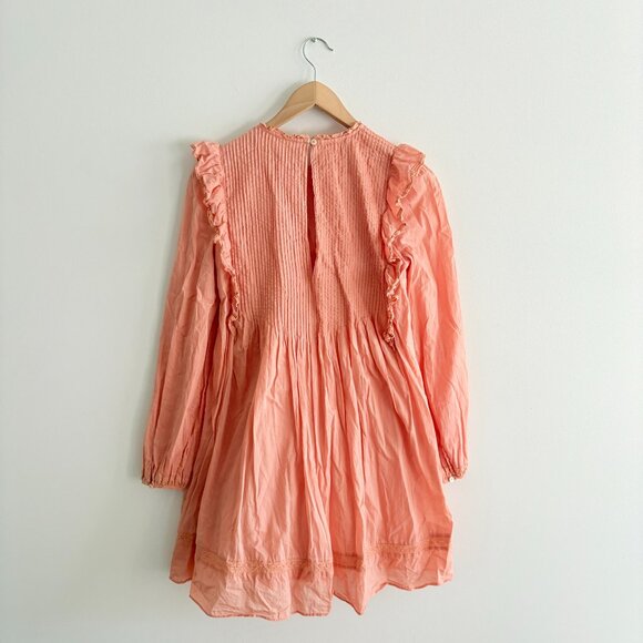 Aritzia Wilfred La Boheme Ruffle Elia Mini Dress Long Sleeve Peach Orange Sz XS - Picture 5 of 8